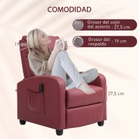 HOMCOM Sillón de Masaje Reclinable con Mando a Distancia Bolsillo Lateral y Temporizador Tapizado en PU 68x88x98cm Rojo Burdeos(m-6)