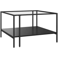HOMCOM Table basse carrée 2 niveaux avec plateau en verre trempé, 1 étagère, design minimaliste, 73l x 73P x 46,5H cm, noir(m-12)