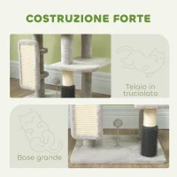 PawHut Albero per Gatti Multilivello Alto 104 cm con Casetta, Lettino, Pali Tiragraffi, Spazzola e Pallina, Grigio(m-6)
