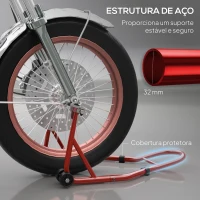 HOMCOM Suporte de Moto Dianteiro Universal de Aço para Roda de 10" 17" 18" Carga 200 kg com Garfos em U e L Ajustáveis 70x47x34,5 cm Vermelho(m-6)