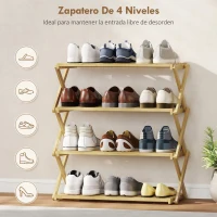 HOMCOM Zapatero Estrecho de Bambú Zapatero Vertical Plegable de 4 Niveles Sin Instalación Natural(m-6)