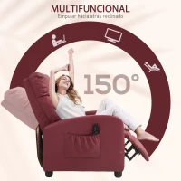 HOMCOM Sillón de Masaje Reclinable con Mando a Distancia Bolsillo Lateral y Temporizador Tapizado en PU 68x88x98cm Rojo Burdeos(m-5)