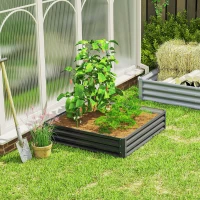 Outsunny Gartenbeet, Pflanzkasten mit Stahlgehäuse, Hellgrau, 120 x 120 x 30 cm(m-8)