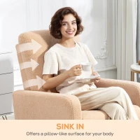 HOMCOM Poltrona Relax Reclinável Manual Poltrona Relax de Borreguito com Função de Baloiço 360° Reclinável até 135º 76x94x100 cm Marrom Claro(m-5)