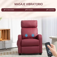 HOMCOM Sillón de Masaje Reclinable con Mando a Distancia Bolsillo Lateral y Temporizador Tapizado en PU 68x88x98cm Rojo Burdeos(m-4)