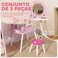 AIYAPLAY Toucador Infantil com Banco e Espelho Toucador para Meninas com Desenhos de Corações  60x43,5x83 cm  Rosa(m-4)