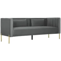 HOMCOM Canapé 3 places, 194,5l, grand confort, aspect velours et capitonné, idéal pour le salon, la chambre, le bureau, Gris(m-12)