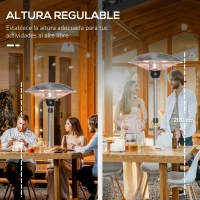 Outsunny Calefactor de Pie de Exterior 1200/1800/3000W Estufa de Infrarrojos con Altura Ajustable Ø58,5x160-200 cm Plata(m-6)