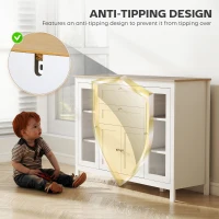 HOMCOM Comodă de Bucătărie cu Sertare, Dulapuri și Uși din Sticlă Alb și Stejar(m-7)