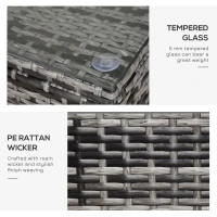 Outsunny PE Rattan Garden Coffee Table, with Glass Table Top - Grey(m-5)