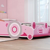AIYAPLAY Cama Infantil 70x140 cm em Forma de Carro com Barreira de Proteção e Estrado para Crianças de 3-5 Anos Rosa(m-9)