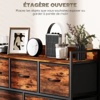 HOMCOM Commode, meuble de rangement avec 5 tiroirs en tissu pliables, plateau et cadre en acier, 98 x 29 x 63 cm, brun rustique(m-5)