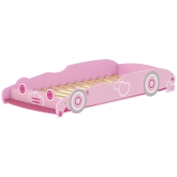 AIYAPLAY Cama Infantil 70x140 cm em Forma de Carro com Barreira de Proteção e Estrado para Crianças de 3-5 Anos Rosa