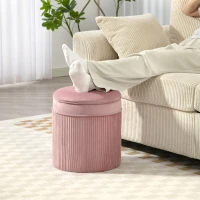 HOMCOM Set 2 Pouf Poggiapiedi Rotondi Impilabili e Imbottiti con Rivestimento in Velluto, Contenitore da 34.8L, Rosa(m-7)