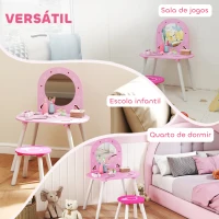 AIYAPLAY Toucador Infantil com Banco e Espelho Toucador para Meninas com Desenhos de Corações  60x43,5x83 cm  Rosa(m-7)