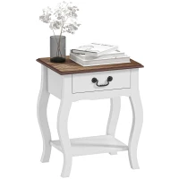HOMCOM Comodino con Cassetto e Ripiano Aperto in Stile Francese in Legno, 45x35x55 cm, Bianco e Rovere(m-11)