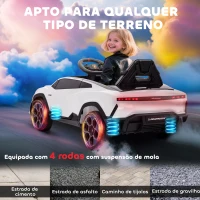 AIYAPLAY Carro Elétrico para Crianças 12V com Motor Duplo Rodas com Suspensão Faróis Música USB 101,5x49x43 cm Branco(m-9)