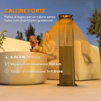 Outsunny Stufa a Pellet da Esterno Potenza 6.86Kw con Base Antiscivolo, Tubo in Vetro e Rete in Metallo, Nero(m-7)