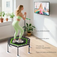 SPORTNOW Trampolín de Fitness 114x114x132 cm con Mango Ajustable de 3 Niveles y Marco de Acero Verde y Negro(m-6)