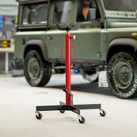 HOMCOM Gato de foso hidráulico, gato de elevación 500 kg, con ruedas pivotantes y pedal, acero, 58 x 58 x 110-191,5 cm rojo(m-6)