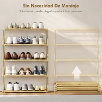 HOMCOM Zapatero Estrecho de Bambú Zapatero Vertical Plegable de 5 Niveles Sin Instalación Natural(m-4)
