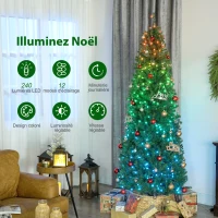 HOMCOM Sapin de Noël artificiel 180 cm, arbre de Noël, lumières LED synchronisées colorées et télécommande, 899 pointes, vert(m-5)