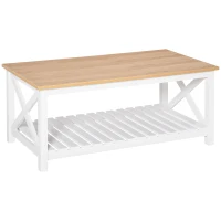 HOMCOM Table Basse rectangulaire dim. 116L x 60l x 48H cm étagère à Lattes Plateau Imitation chêne Clair MDF Blanc(m-1)