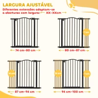 PawHut Barreira de Segurança para Cães com Largura Ajustável 74-100 cm e Extensões para Escadas e Portas Preto(m-4)