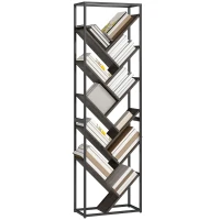 HOMCOM 10 Shelf Industrial-Style Bookshelf - Black/Grey(m-10)