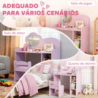 AIYAPLAY Toucador para Crianças com Banco e Espelho em Forma de Flor com Compartimentos Abertos 70x39x92,5 cm Roxo(m-9)