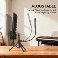 HOMCOM Studio Microphone Isolation Shield with Pop Filter and Tripod Stand, Foldable Adjustable Recording Studio Equipment, 3-Panel High Density Absorbent Foam Shield with 3/8" Threaded Mount, Black(m-6)