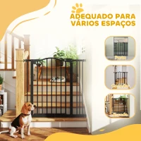 PawHut Barreira de Segurança para Cães com Largura Ajustável 74-80 cm e Extensões para Escadas e Portas Preto(m-8)