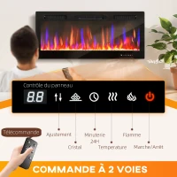 HOMCOM Cheminée électrique mural ou encastrable 900W/1800W, effet flamme à 12 couleurs 5 luminosités, 106,7x9,4x47cm, noir(m-5)