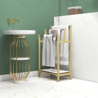 HOMCOM Porte-serviettes en bambou 3 barres avec étagère de rangement, 4 crochets et plateau amovible, 50,5lx31Px90H cm naturel(m-10)