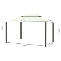 Outsunny Pérgola de Jardim 4x3m Pérgola de Alumínio com  Teto com Ventilação 4 Cortinas Laterais 4 Telas Mosquiteiras e 8 Orifícios de Drenagem para festas Eventos Exterior Creme(m-3)