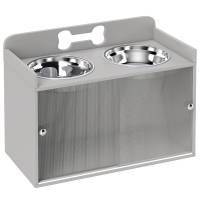 PawHut Estación de alimentación elevada con 2 cuencos y armario, MDF, acero inoxidable, motivo de hueso, gris