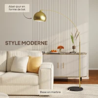 HOMCOM Lampadaire lampe de salon arc réglable pied marbre style vintage 40W E27 dim. 100-115L x 30l x 170-180H cm doré(m-4)