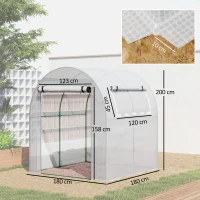 Outsunny Walk in Polytunnel Greenhouse, Green House for Garden with Roll-up Window and Door, 1.8 x 1.8 x 2 m, White(m-3)