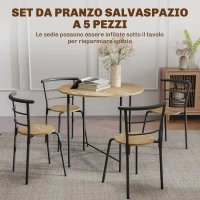 HOMCOM Set Tavolo da Pranzo Rotondo con 4 Sedie Salvaspazio in Legno e Metallo Stile Industriale(m-4)