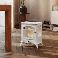 HOMCOM Estufa de Bioetanol de Pie con Tanque de 0,9 L Apagallamas de Acero Inoxidable Tiempo de Combustión 3H 45x28x54cm Blanco(m-7)