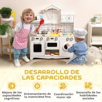 AIYAPLAY Cocina de Juguete de Madera con Sonido y Cortinas Accesorios de Acero Inoxidable para Niños a Partir de 3 Años Blanco(m-8)