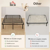 HOMCOM Cadre de lit 140 x 190 cm, lit 2 personnes avec sommier à lattes en bois massif et pied, avec rangement au-dessous, noir(m-5)