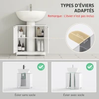 HOMCOM Meuble sous lavabo, meuble de salle de bain placard à 2 portes, étagère réglable, anti-humidité, 60 x 30 x 60 cm, blanc(m-4)