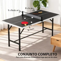 SPORTNOW Mini Mesa de Ping Pong Dobrável 152x76 cm para Exterior com Rede 2 Raquetes e 3 Bolas Fácil de Transportar Preto(m-8)