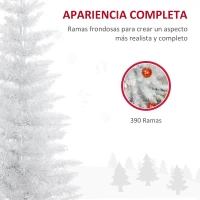 HOMCOM Árbol de Navidad Artificial Estrecho 210 cm con 499 Ramas y Base Desmontable Fácil de Montar Blanco(m-8)