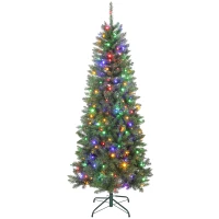 HOMCOM Sapin de Noël artificiel 180 cm, arbre de Noël fin avec 250 lumières, 899 pointes, support en métal pliable, vert(m-12)