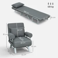 HOMCOM Fauteuil-Lit 3 en 1 avec Dossier Réglable sur 5 Positions, en Tissu Effet Lin, 73x78x81 cm, Gris foncé(m-3)