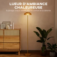 HOMCOM Lampadaire sur pied de salon, lampe salon LED avec lumière chaude 3000 K et interrupteur à pied, Ø25x134cm, ton laiton(m-4)