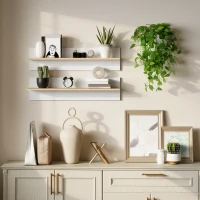 HOMCOM Set 2 Mensole da Parete in Legno, 80x16.5x20 cm, Bianco e color Legno(m-7)