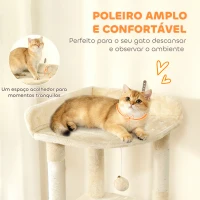PawHut Arranhador para Gatos Grande com 7 Postes 1 Túnel 3 Plataformas 2 Cavernas 1 Rede 1 Poleiro 1 Rampa Pompons 60x40x170 cm Bege(m-5)